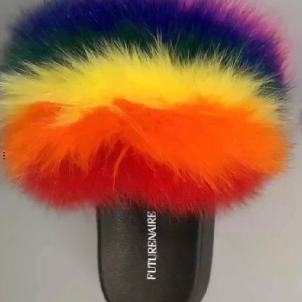 Rainbow Fur Custom Slides with Real Fur